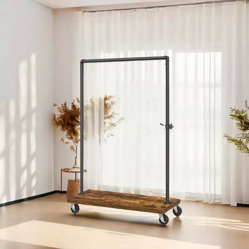 LEDREM Rolling Garment Rack with Shelf, Heavy-Duty Industrial Pipe Style Clothes Rack for Bedroom, Laundry Room, Commercial Display