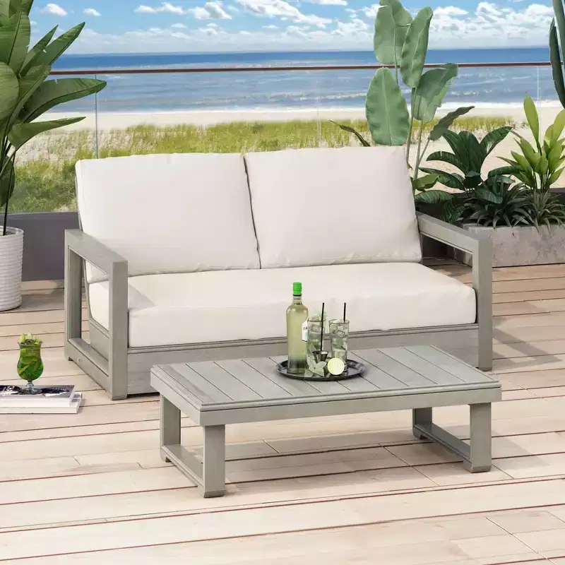 Christopher Knight Home Zip Outdoor Acacia Wood Loveseat and Coffee Table Set with Cushions