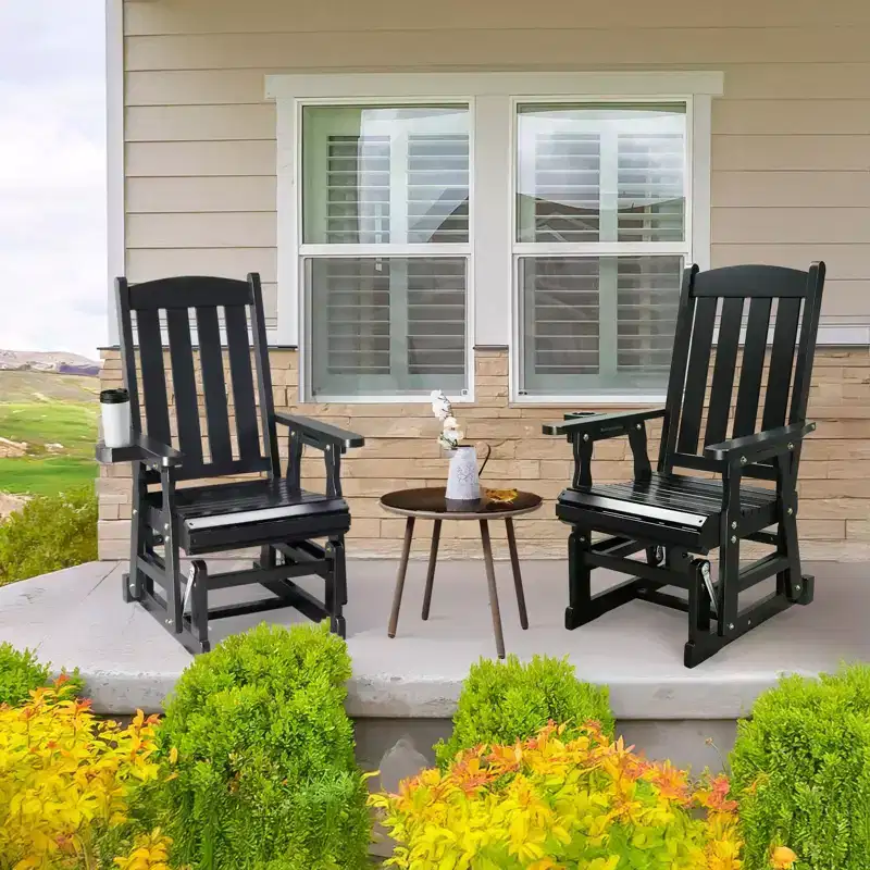 Karl Home | 32 in. Solid Wood Patio Glider Chair with Cup Holder