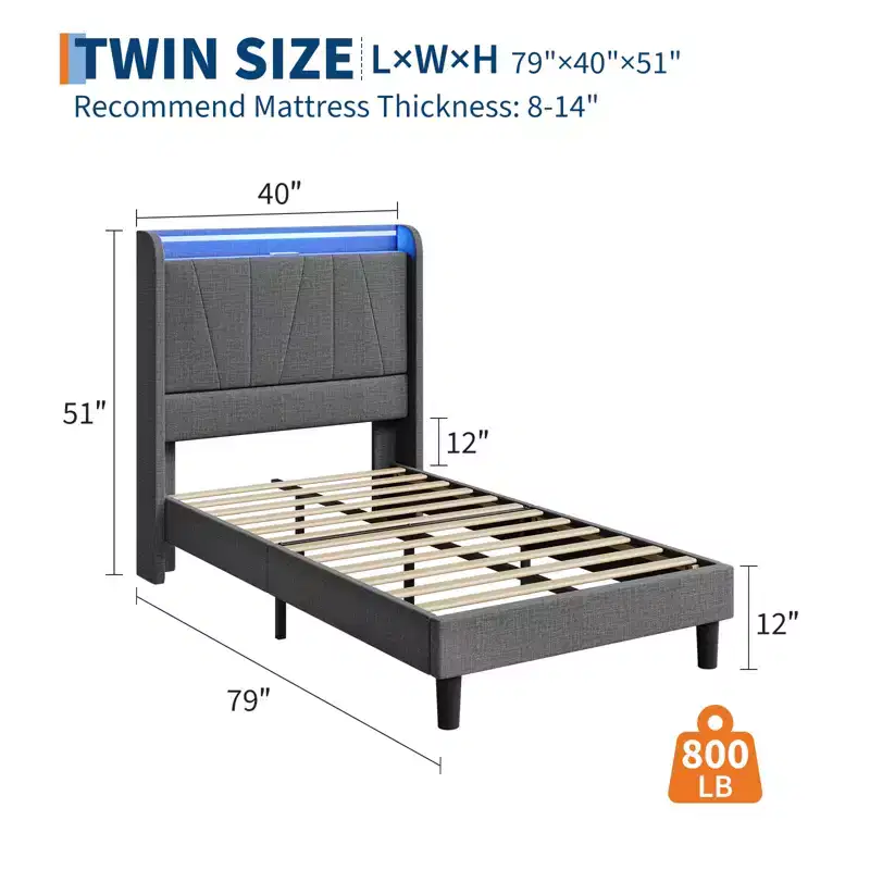 CuisinSmart Bed Frame with Headboard, Modern Fabric Upholstered Platform, No Box Spring Needed Bedframe, Noise Free, Easy Assembly