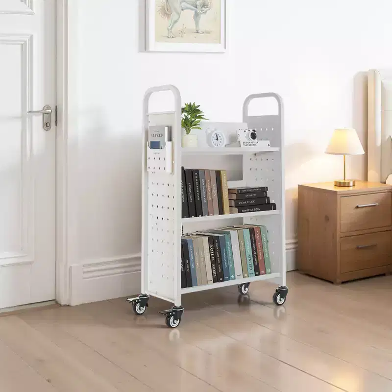 VEVOR Rolling Library Book Cart, 330 lbs Capacity, 30.3 x 15 x 48.0-Inch Library Cart, Single Sided V-Shaped Shelves with 3-Inch Lockable Wheels,White