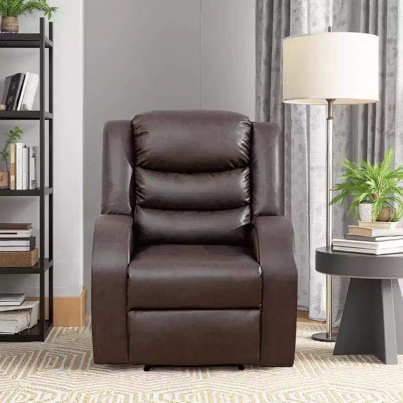 MAYEERTY Faux Leather Recliner Chair, Adjustable Backrest Reclining Chair for Living Room, Brown