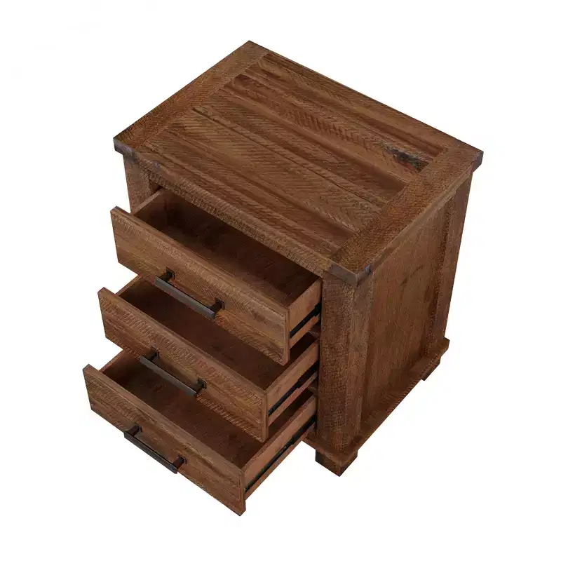 GDFStudio Ken Rustic Solid Wood Nightstand with 3-Drawer (Set of 2)