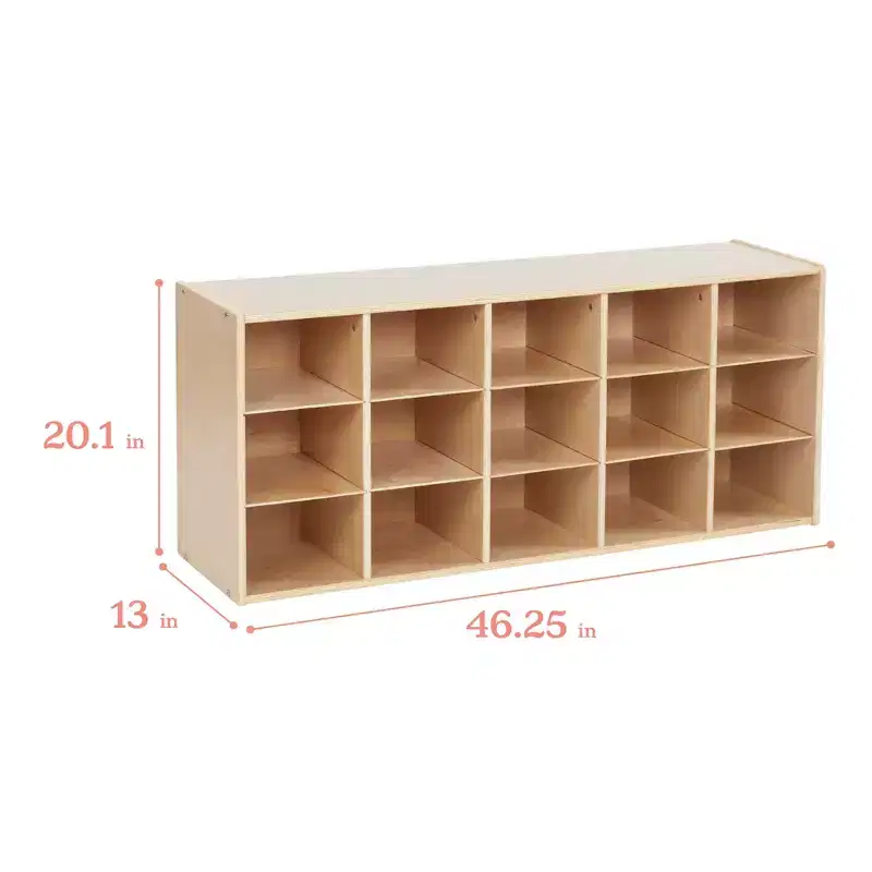 ECR4Kids Streamline 15 Cubby Tray Cabinet with 15 Scoop Front Bins, 3x5, Kids Furniture