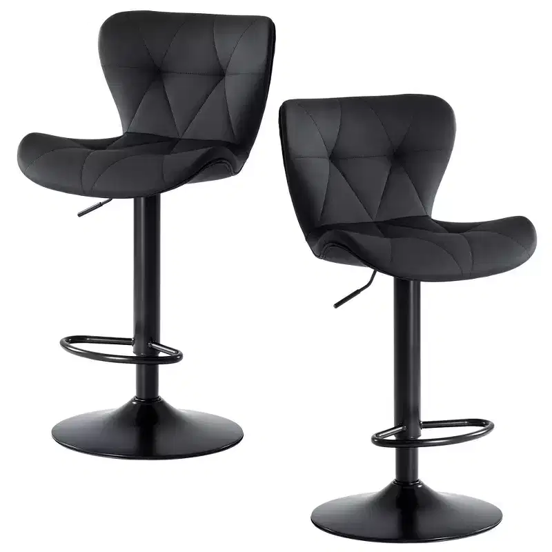 JIONJOY Set of 2 Swivel Counter Stools - Adjustable Height Barstools with Backrest, Faux Leather Kitchen Island Chairs for Home Bar