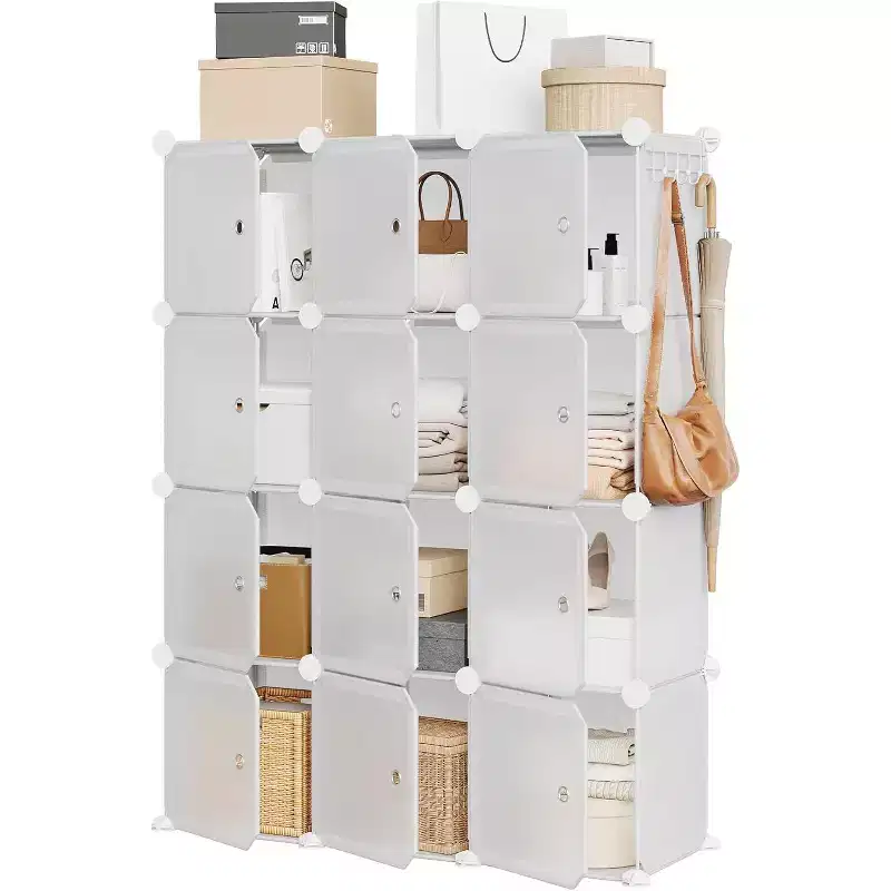 12-Cube PVC Storage Organizer, Multifunctional Cabinet with Stackable Design for Home Office, Pink