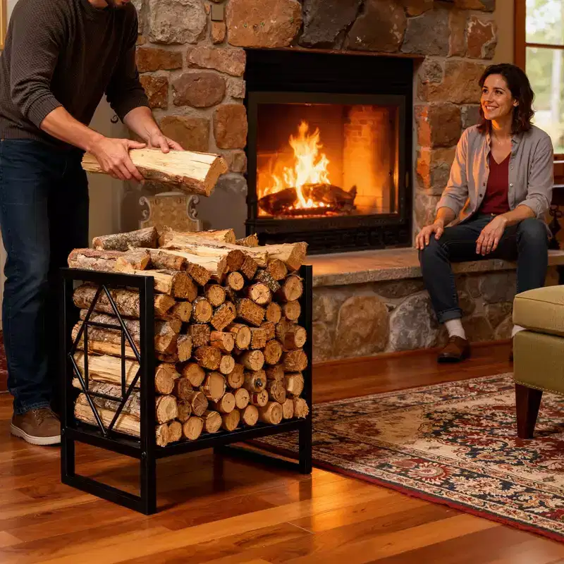Heavy Duty Firewood Rack 17.5 Inch Metal Log Holder Indoor Outdoor Decorative Wood Storage Organizer for Fireplace Patio Deck Fire Pit BBQ