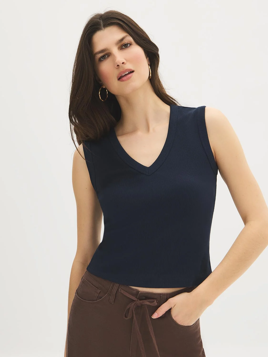 Cotton-Blend Rib Tank Top