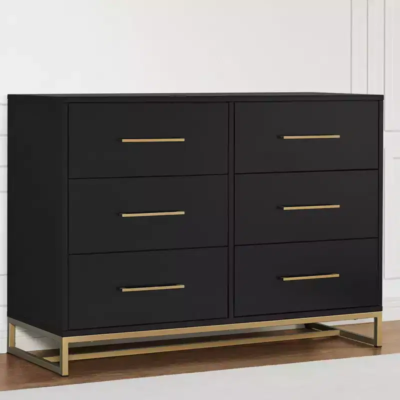 Delta Children Jade 6 Drawer Dresser with Interlocking Drawers, Ebony with Melted Bronze