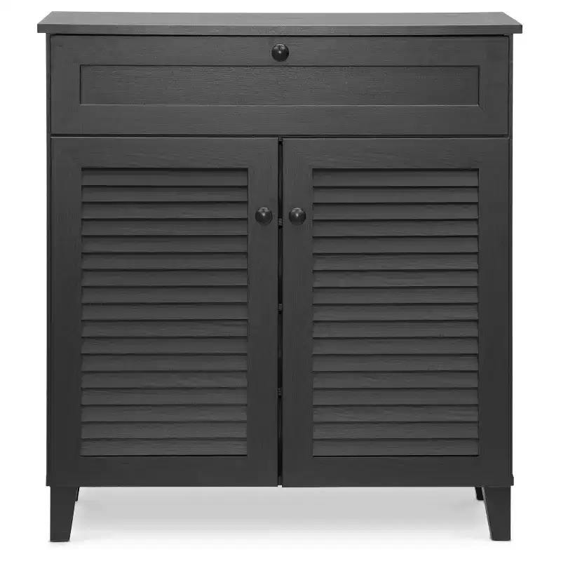 Calvin Shoe - Storage Cabinet - Espresso: Modern Organizer with 4 Shelves & Drawer