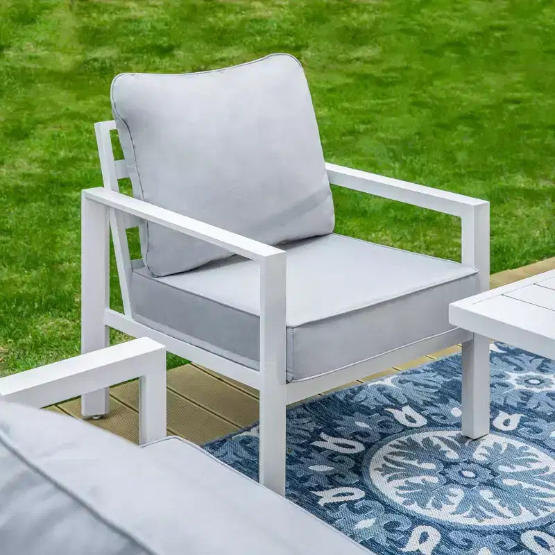 Captiva Designs 6pc Modern Aluminum Outdoor Patio Fire Pit Set with Armchairs and Ottomans