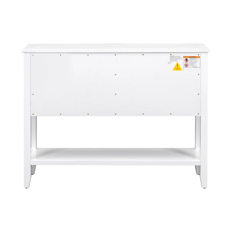 White 4-Drawer Buffet Sideboard Console Table with Bottom Shelf