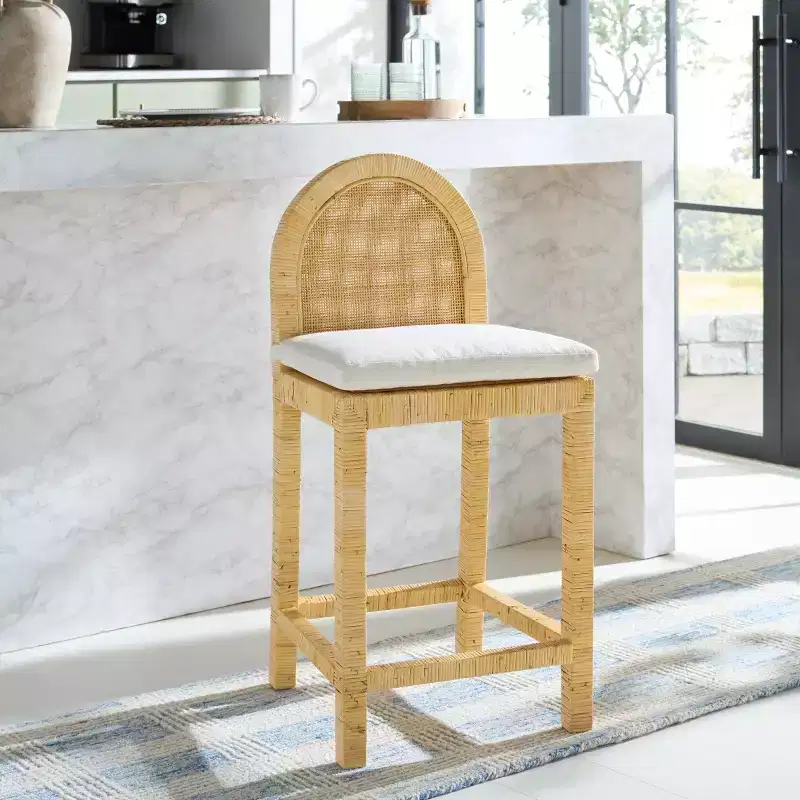 Cane Rounded Back Counter Stool - Natural/White