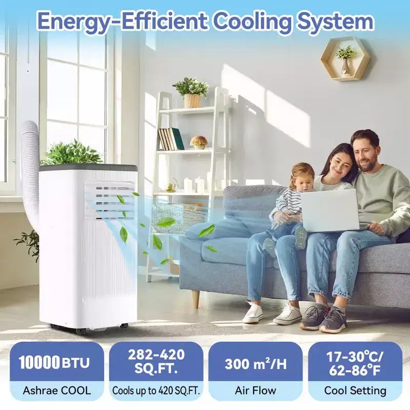 10000 BTU Portable Air Conditioner with Wheels, Portable AC Unit with Remote, Indoor Air Conditioner for Room 560 SQ.FT, Cooling/Fan/Dry Modes