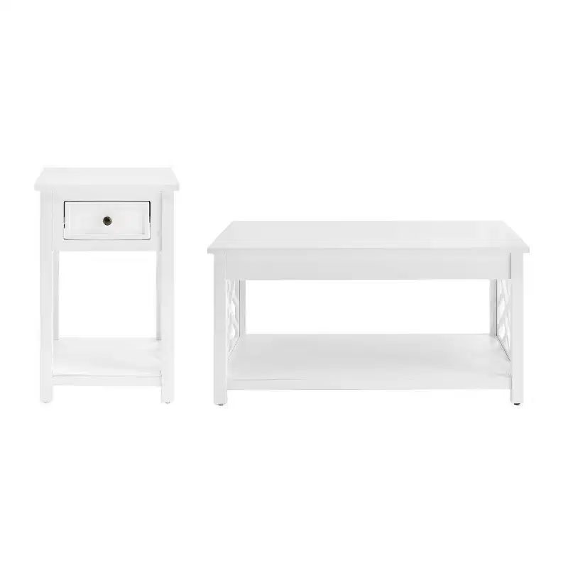 36" Middlebury Coffee Table and End Table White - Alaterre Furniture: Living Room Furniture Set with Storage Shelf