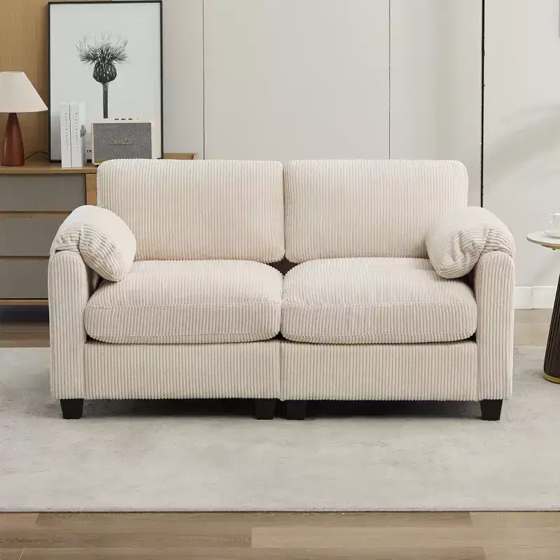60.6in Upholstered Corduroy Loveseat Sofa, Modular 2-Seater, 500 lbs Capacity
