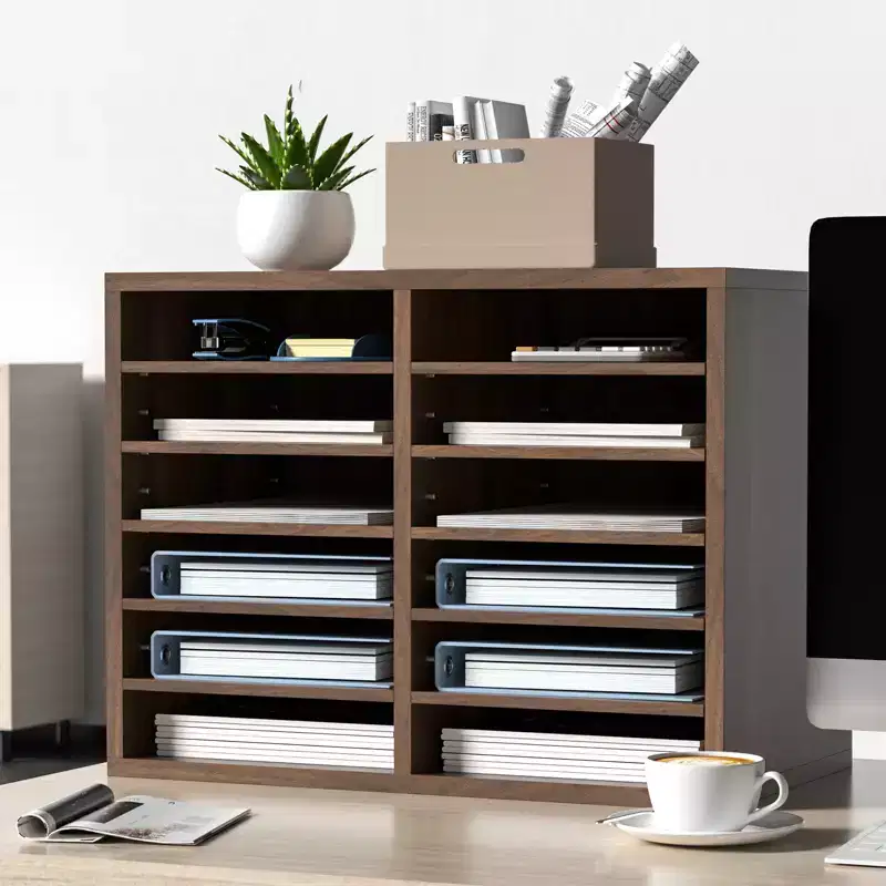 12-Compartment Wood Literature Organizer with Adjustable Shelves, EPA Certified