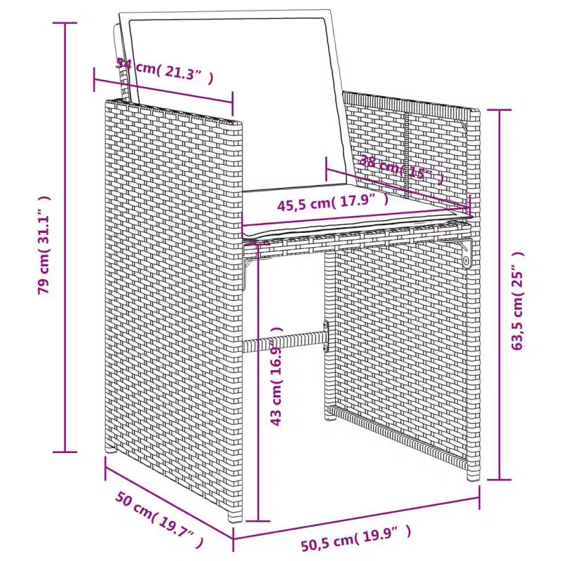 vidaXL Patio Chair Grey PE Rattan Standard Foldable Patio Chair