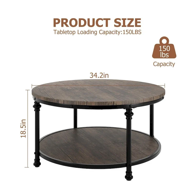 Round Coffee Table with 2-Tier Shelf, 30.31