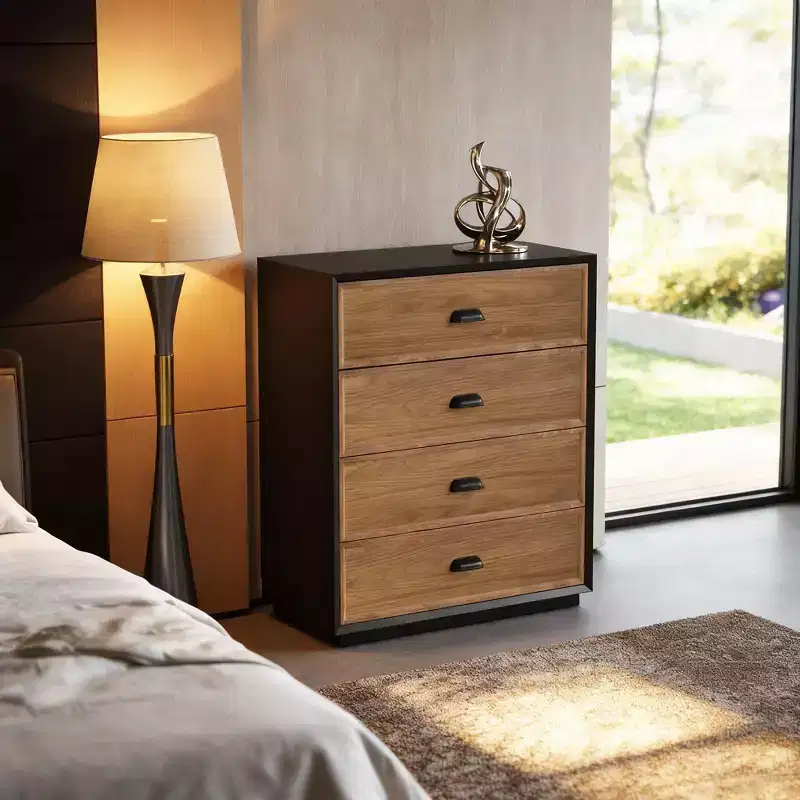Mid-Century Modern 31.49 Solid Wood Nightstand with 4 Drawers, Bedside Table