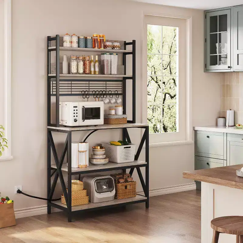 Yaheetech 5-Tier Kitchen Baker's Rack with Power Outletsa and LED Light for Kitchens, Living Rooms