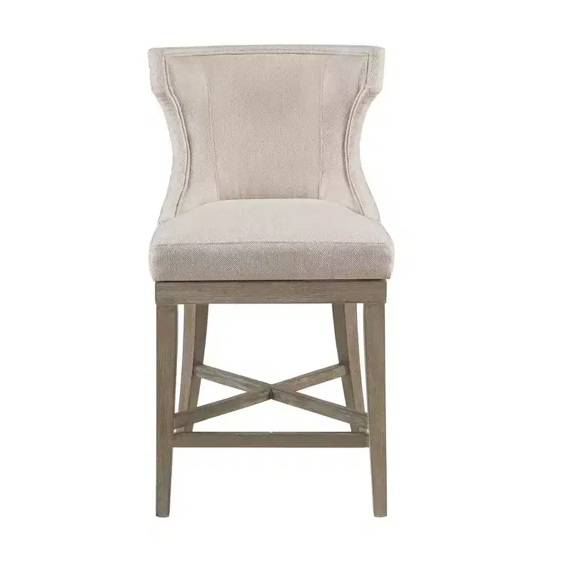 Madison Park Troy Counter Height Barstool with Swivel Seat Cream: Upholstered, Rubberwood Frame, 300 lbs Capacity