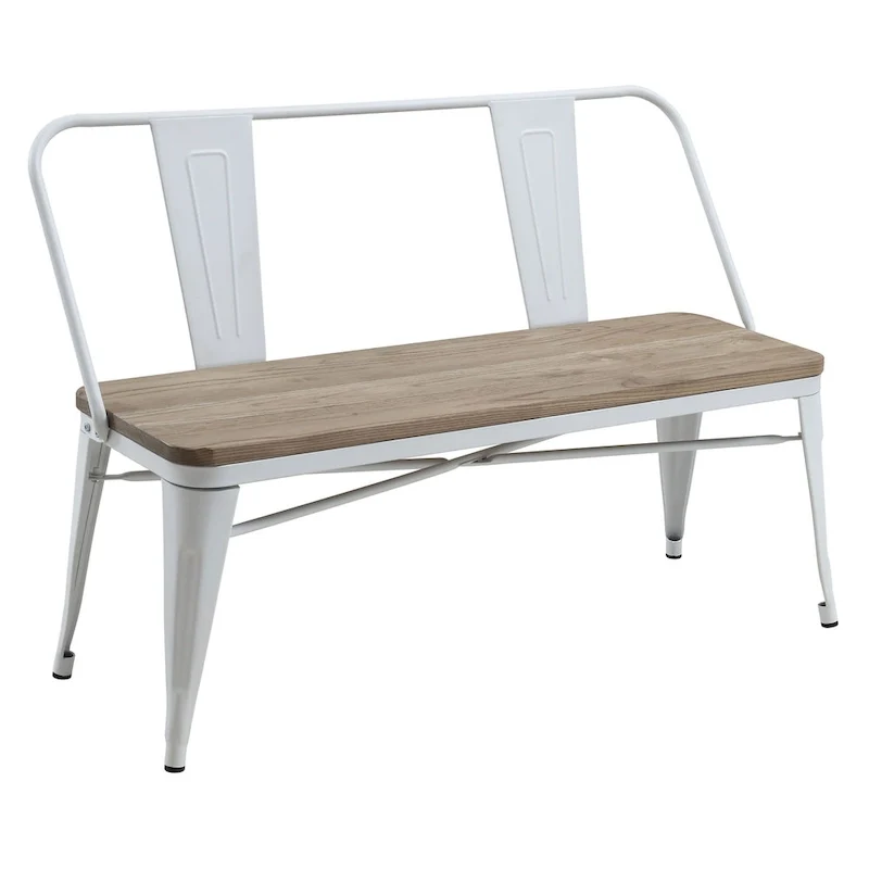 Industrial Metal 47-Inch Backed Dining Bench | Upholstered Seat | Rustic Style