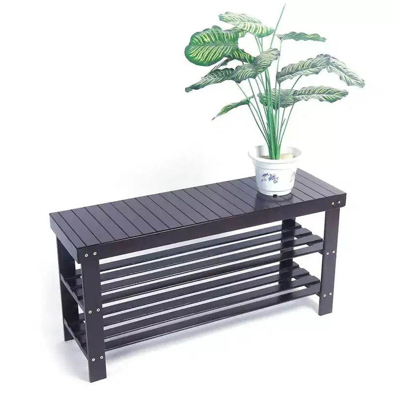 Bamboo Shoe Rack with Seat - 3-Tier Storage Bench, 90cm Multi-Functional Organizer for Entryway, Hallway & Closet