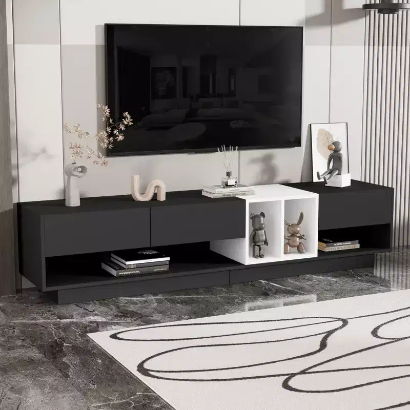 Modern Two-tone TV Stand for 80 TV, Wood TV Storage Cabinet Entertainment Center Media Console with Versatile Compartment
