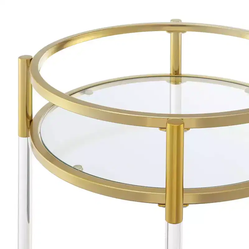 Breighton Home Royal Crest 2 Tier Acrylic Round Glass Bar Cart in Glass/Gold