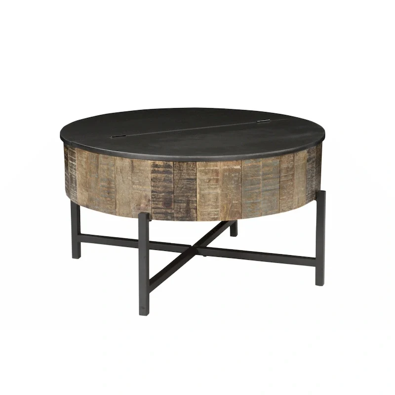 Round Storage Coffee Table Rustic Vintage