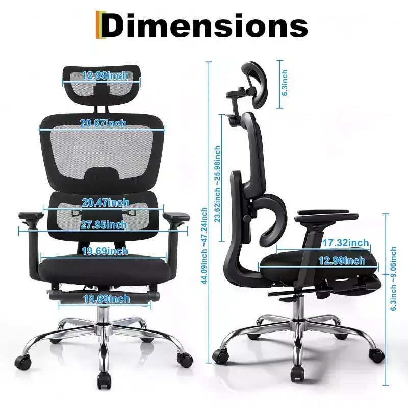 Ergonomic Mesh Office Chair, Adjustable Lumbar High Back Desk Chair 300lbs, 4D Flip-Up Arms, Swivel Rolling Computer Seating for Long Desk Work