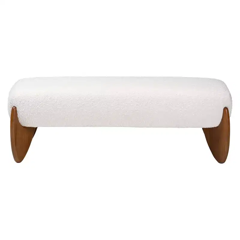 Baxton Studio Vinicio Boucle Accent Bench Cream/Walnut Brown