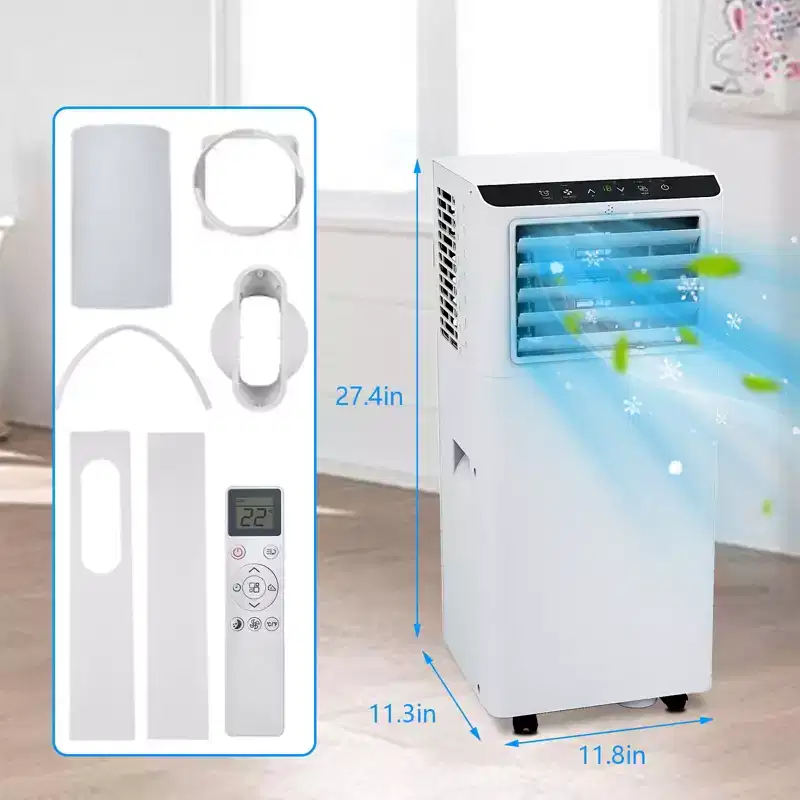White 8,000 BTU Portable AC Unit  Powerful Cooling for 350 Sq.Ft Spaces. 4 Modes: Cool, Fan, Dehumidify & Sleep with Remote & 24H Programmable Timer