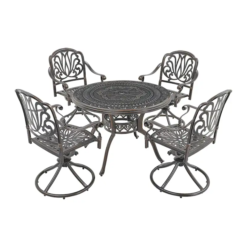 5-Piece Cast Aluminum Patio Dining Set with 4 Swivel Chairs