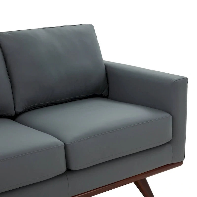 Chester Leather 3-Seater Sofa with Birch Wood Base Modern Living Room Couch with Removable Cushions - 83