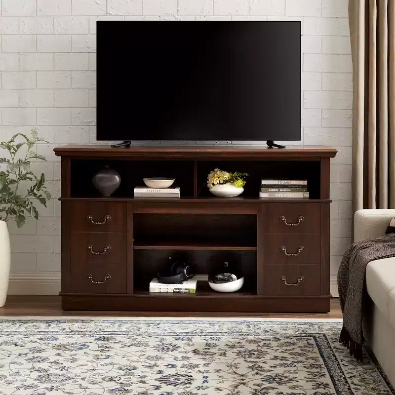 Farmhouse TV Stand For TV Up To 65, Rustic Entertainment Center Media Console With Open Closed Storage Space,