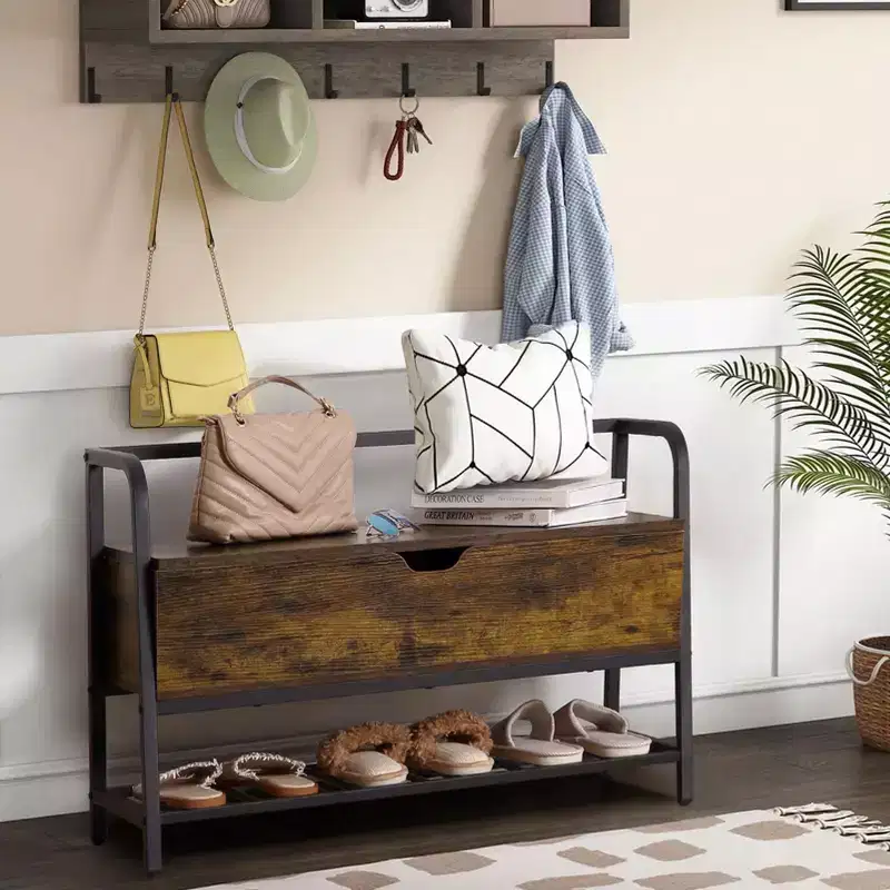 Shoe Storage Bench with Seating Entryway Storage Bench with Storage Box, Shoe Rack with Organizer Drawer Industrial Style