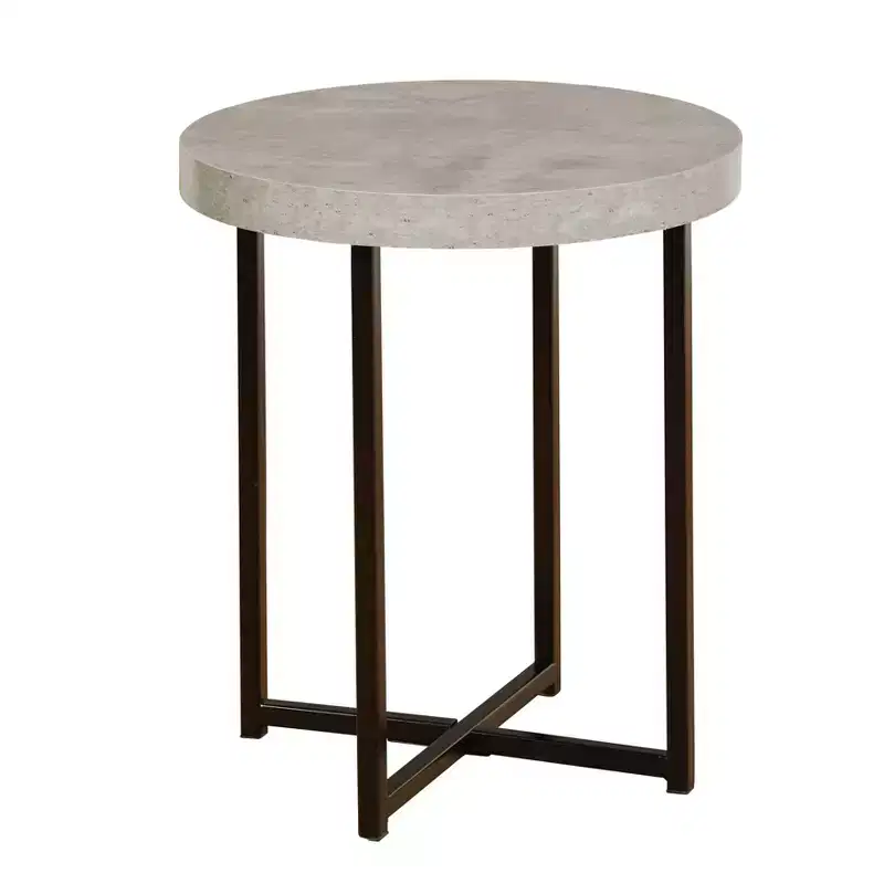Buylateral Era Round End Table Gray/Black: Industrial Style, Metal Frame, Wood Laminate Top
