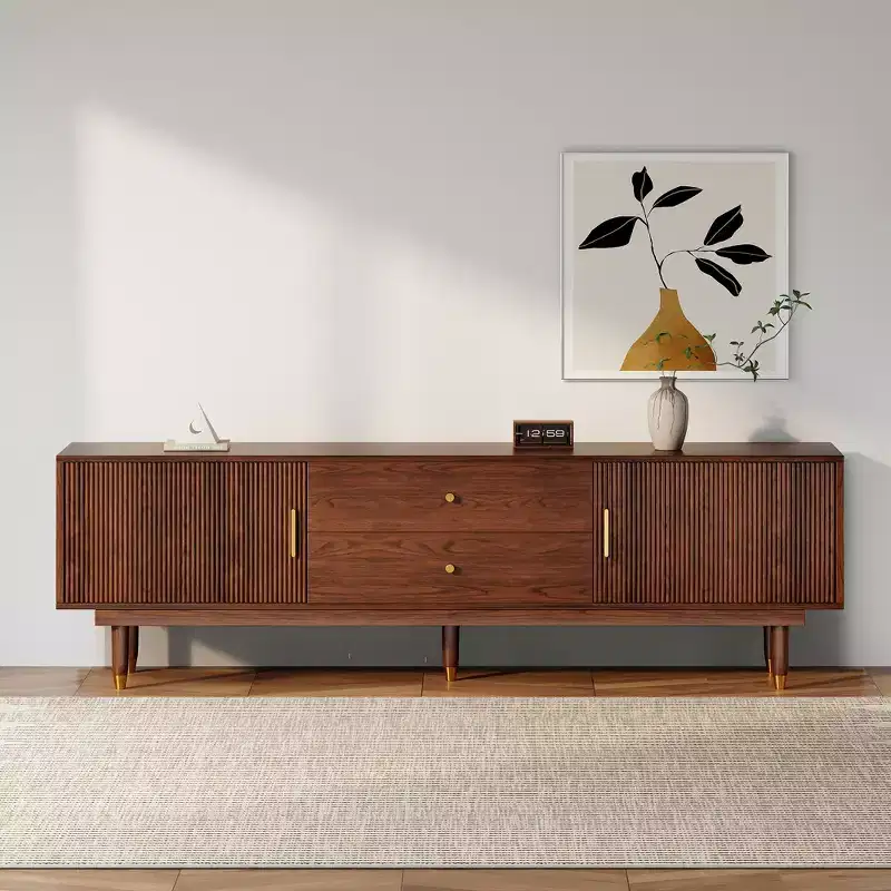 Mid Century Natural TV Stand for 50-80 inch TV,Modern Entertainment Center with 2 Cabinet & 2 Drawers,Media Console for Living Room