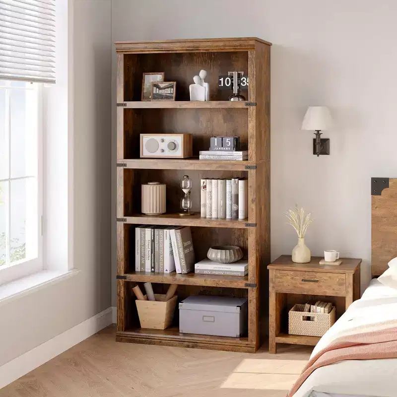 5 Tier Book Shelf Farmhouse Bookcase Open Storage Shelves 31.4 x 12.7 x 67.4 Book Case