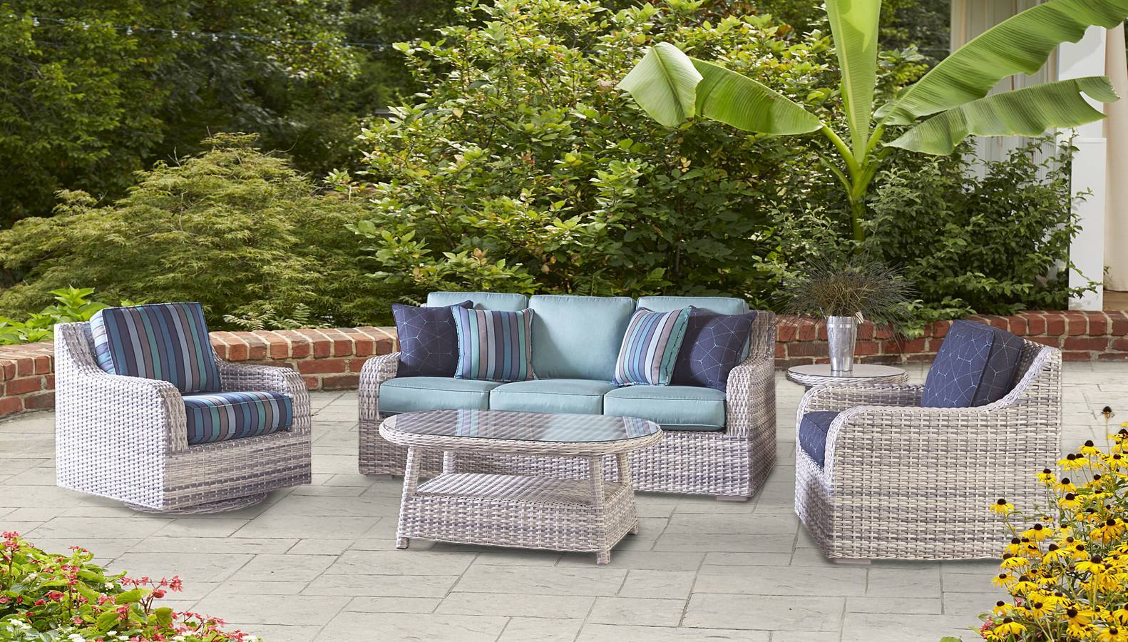 Gray Wicker Outdoor Patio Sofa 3-Seater All-Weather Aluminum Frame