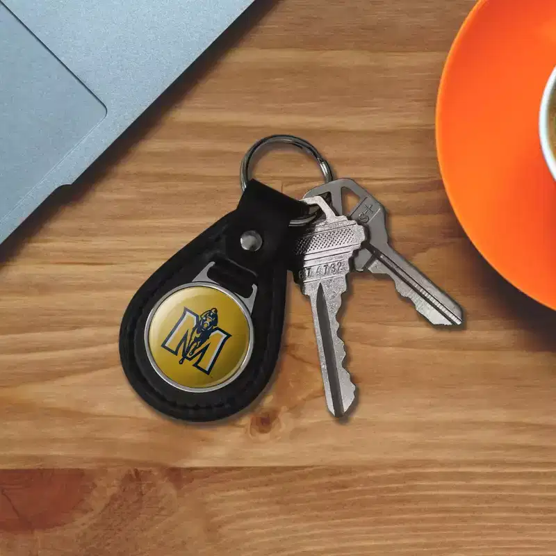 Murray State University Secondary Logo Black Leather Keychain