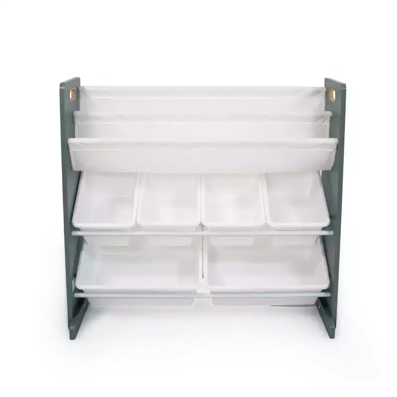 Read n Play 6 Bin Kids' Organizer & 2 Tier Bookrack White - Humble Crew: Toy Storage Furniture, Kids Organization