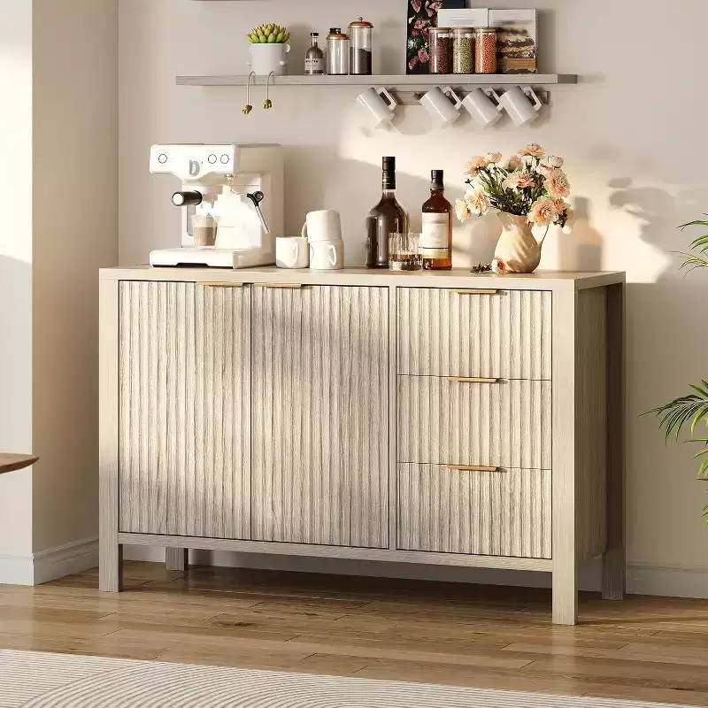 Acekool Modern Fluted 3-Drawer Sideboard Buffet Cabinet, Storage Cabinet for Kitchen or Living Room
