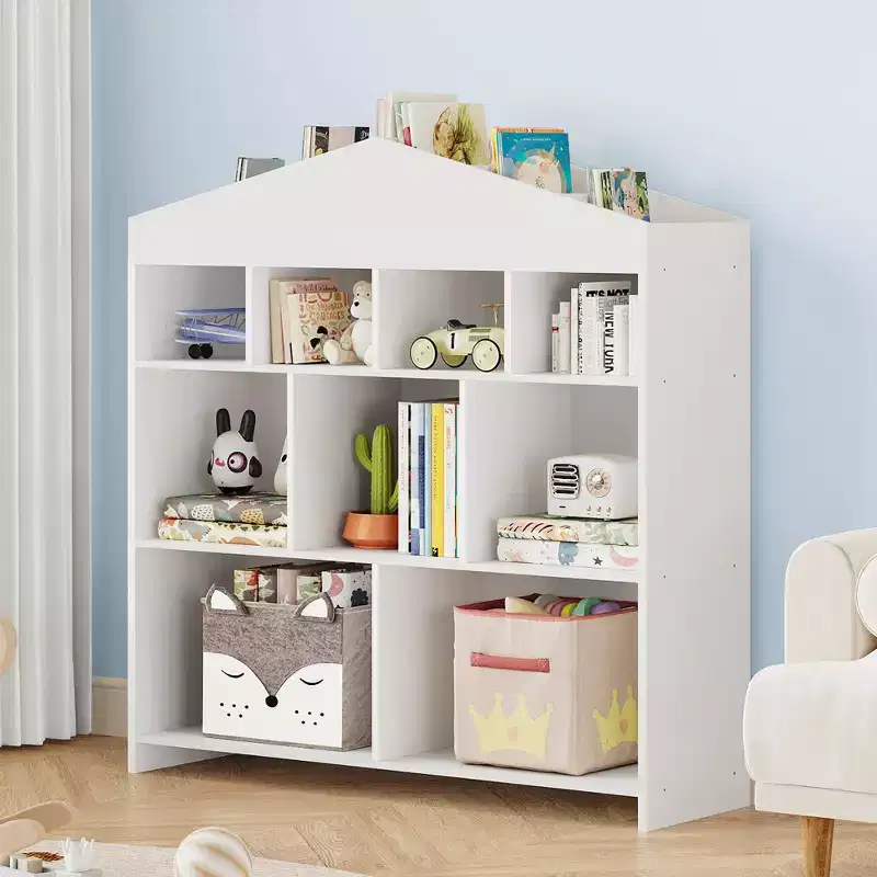9-Cubby Kids Bookshelf Toy Storage Organizer - White Wooden Bookcase for Playroom, Nursery & Kids Room