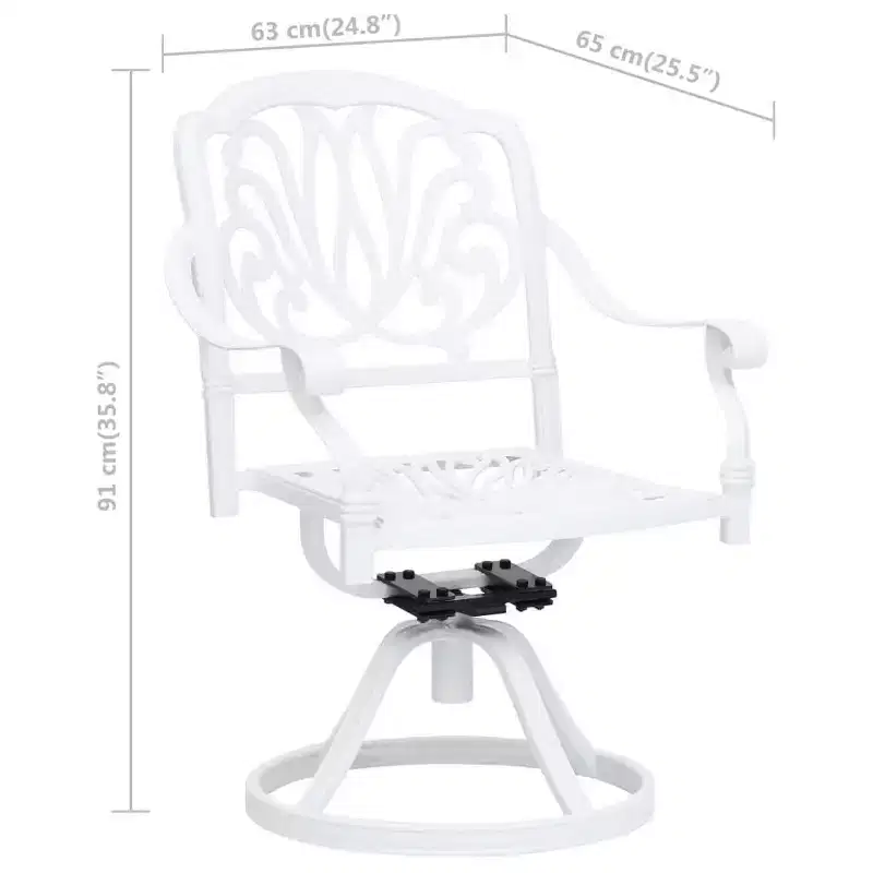 vidaXL Garden Chair Set of 2 White Cast Aluminum Standard Swivel