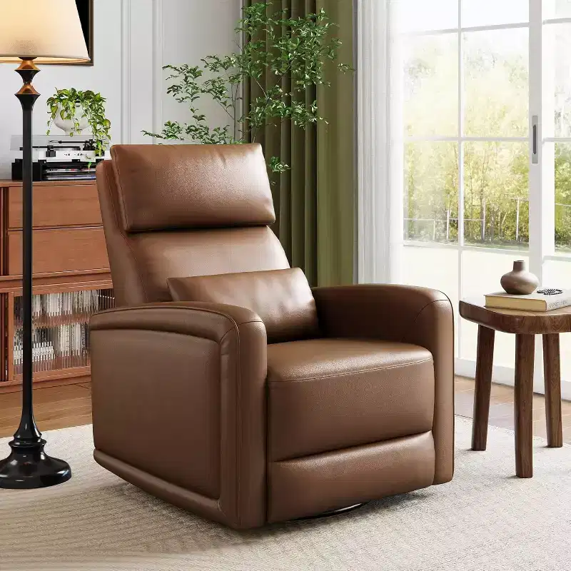 Garvee Manual Recliner Chair with 360 Swivel & Rocking, Soft Faux Leather Upholstery, Ergonomic Support