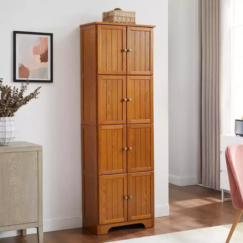 Wood Storage Cabinet 8-Door 4-Shelf 72.4''H x 23.82''W x 12.6''D