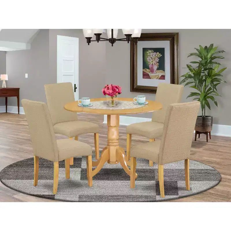 HomeStock 5 Piece Kitchen Table Set Oak Round Dropleaf Dining Set